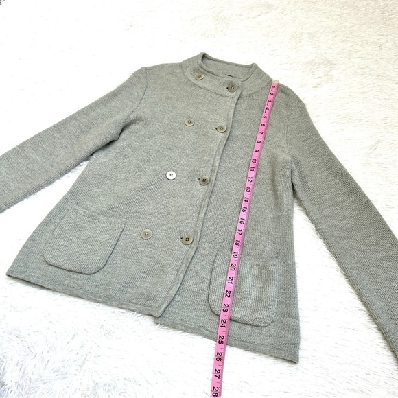 Talbots Lambswool Grey Double Button Up Long Sleeve Cardigan, Size Small Petite - Picture 10 of 11